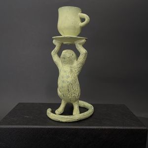 Painted Solid Brass Mouse w teacup Candle Stick Holder- 5-1/2"